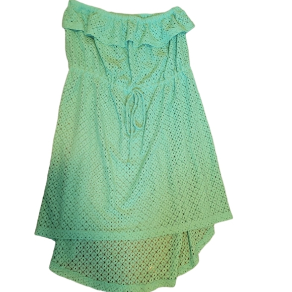 OP Mint Green Strapless High Low Swimsuit Cover-up Dress Medium M Ruffled Lace - Picture 3 of 4